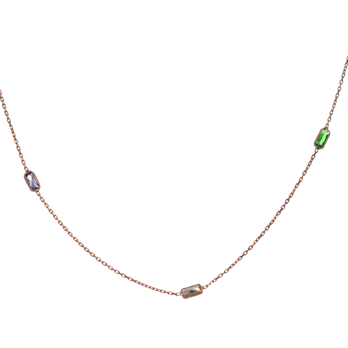 Ασημένιο 925 ρόζ χρυσό κολιέ με πολύχρωμες πέτρες