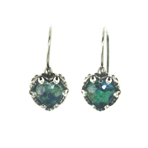 Ασημένια 925 σκουλαρίκια καρδιές με αζουρίτη