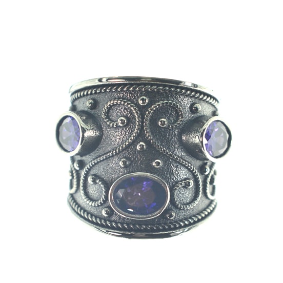 Βυζαντινό ασημένιο 925 δαχτυλίδι με πέτρες