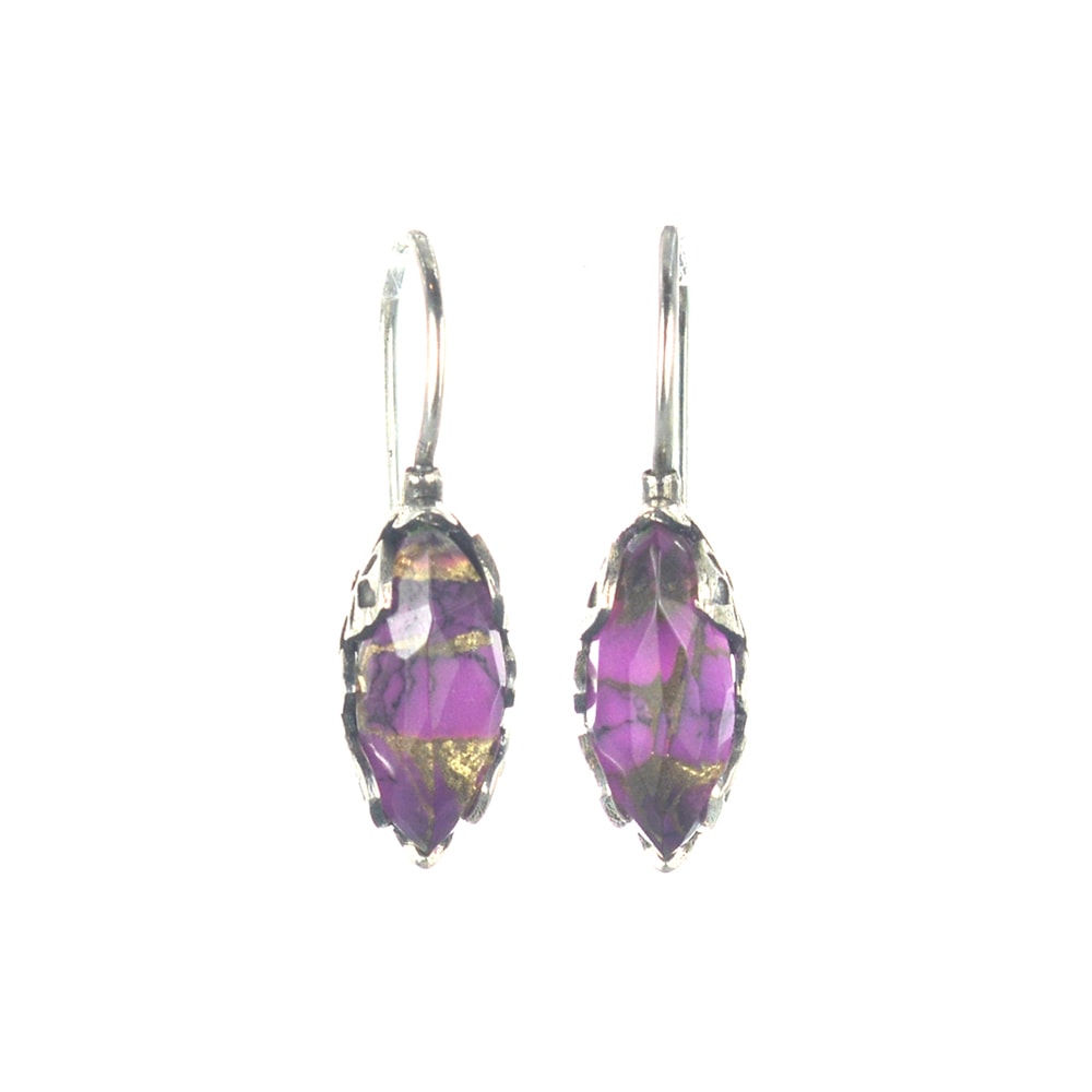 Ασημένια 925 σκουλαρίκια με μωβ τιρκουάζ