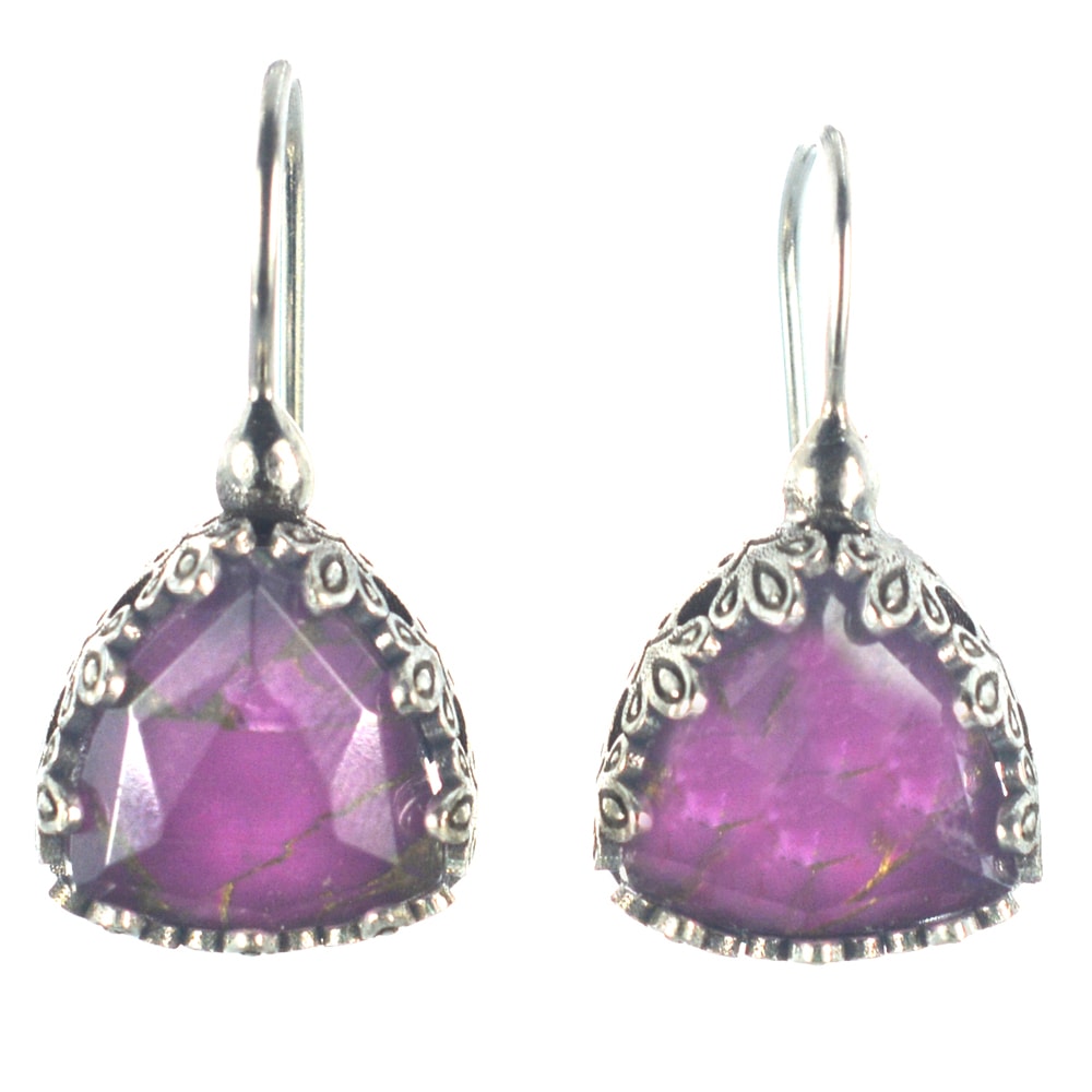 Ασημένια 925 σκουλαρίκια με μωβ τιρκουάζ