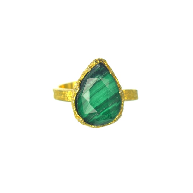 Επίχρυσο 925 δαχτυλίδι δάκρυ με μαλαχίτη