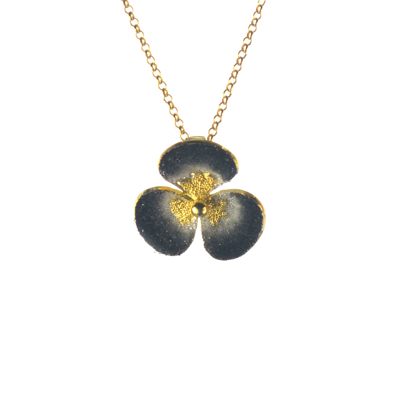 Επιχρυσωμένο 925 μενταγιόν λουλούδι με μαύρα νανοκρύσταλλα