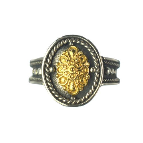 Ασημένιο 925 δαχτυλίδι με επίχρυσες λεπτομέρειες