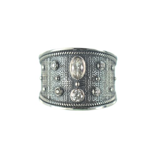 Ασημένιο 925 σκαλιστό δαχτυλίδι με πέτρες ζιργκόν