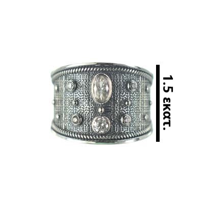 Ασημένιο 925 σκαλιστό δαχτυλίδι με πέτρες ζιργκόν - Image 3