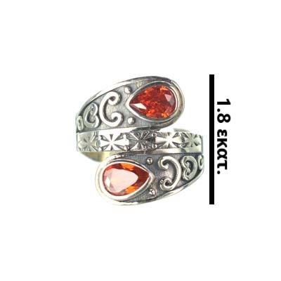 Ασημένιο 925 σκαλιστό δαχτυλίδι με πέτρες ζιργκόν - Image 4