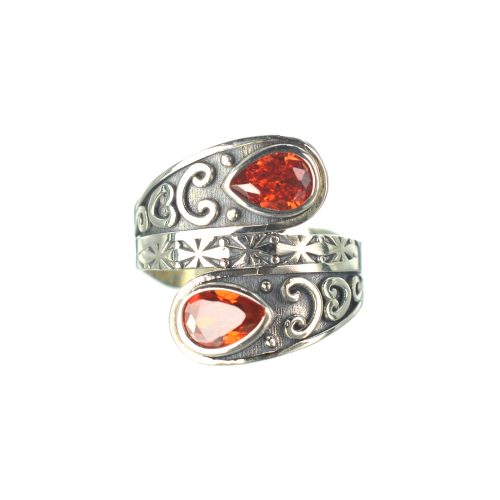 Ασημένιο 925 σκαλιστό δαχτυλίδι με πέτρες ζιργκόν