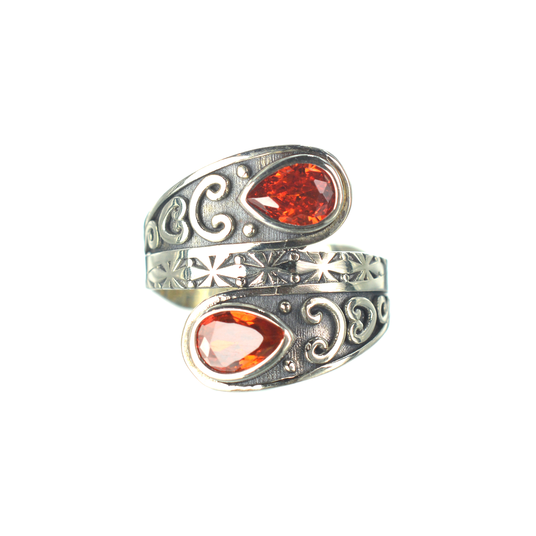 Ασημένιο 925 σκαλιστό δαχτυλίδι με πέτρες ζιργκόν