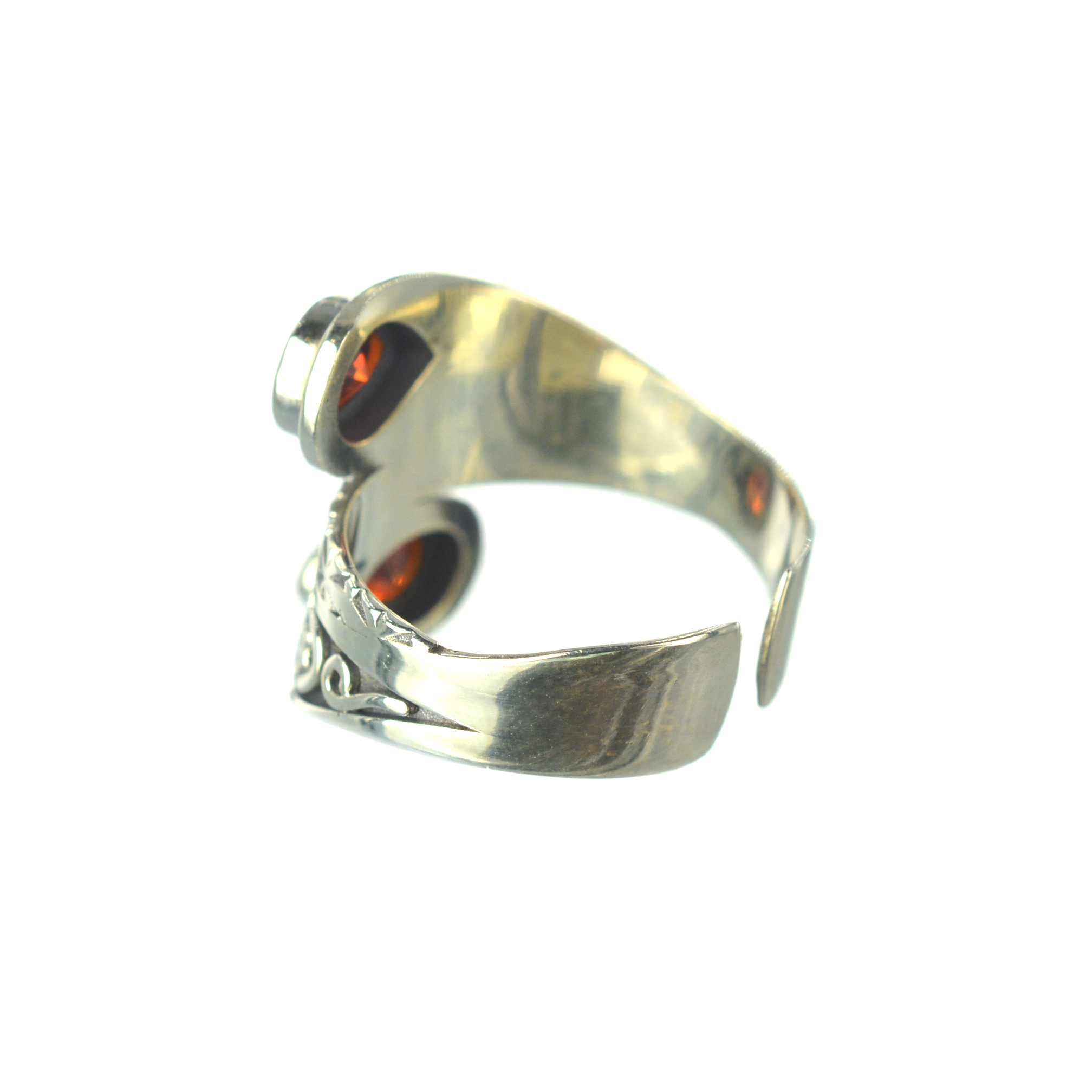 Ασημένιο 925 σκαλιστό δαχτυλίδι με πέτρες ζιργκόν - Image 3