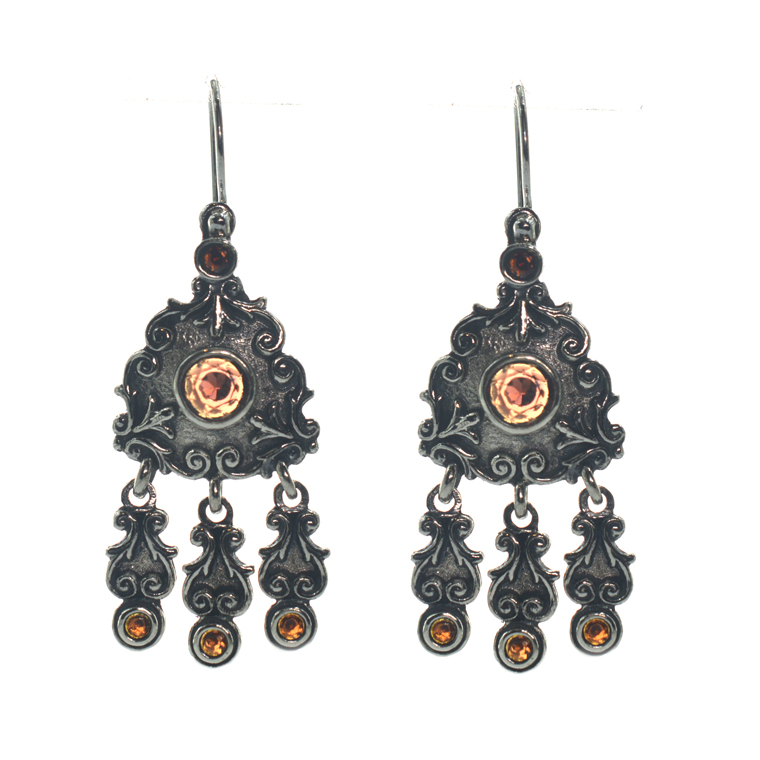 Ασημένια 925 αλυσιδωτά σκουλαρίκια με σιτρίν πέτρα