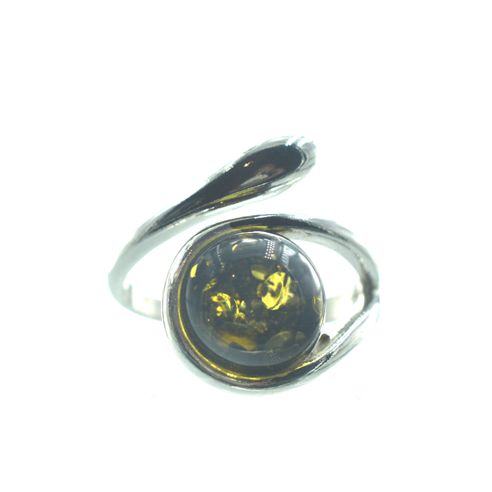 Ασημένιο 925 δαχτυλίδι με πράσινο κεχριμπάρι