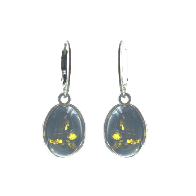 Ασημένια 925 Σκουλαρίκια με Πράσινο Κεχριμπάρι