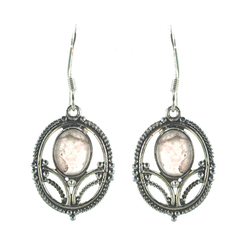 Ασημένια 925 σκουλαρίκια με ροζ χαλαζία