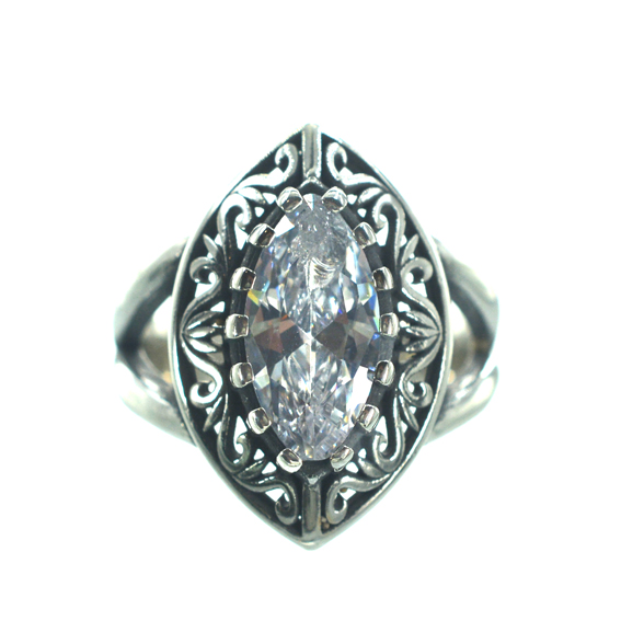 Ασημένιο 925 σκαλιστό δαχτυλίδι με ζιργκόν