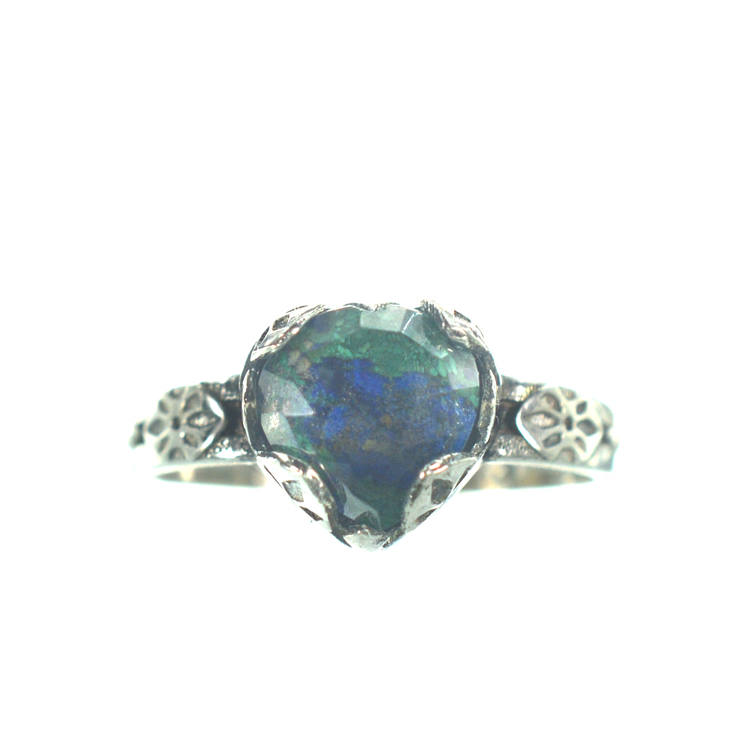 Ασημένιο 925 δαχτυλίδι καρδιά με αζουρίτη