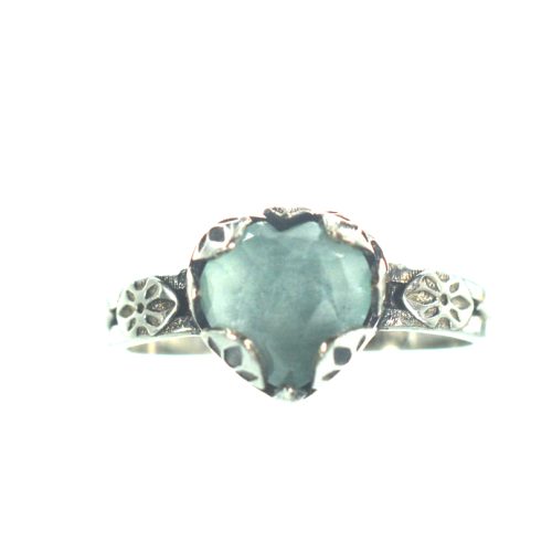 Ασημένιο 925 δαχτυλίδι καρδιά με αμαζονίτη