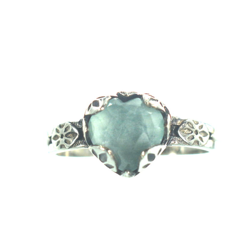 Ασημένιο 925 δαχτυλίδι καρδιά με αμαζονίτη