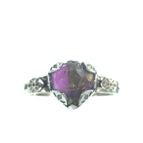 Ασημένιο 925 δαχτυλίδι καρδιά με μωβ τυρκουάζ