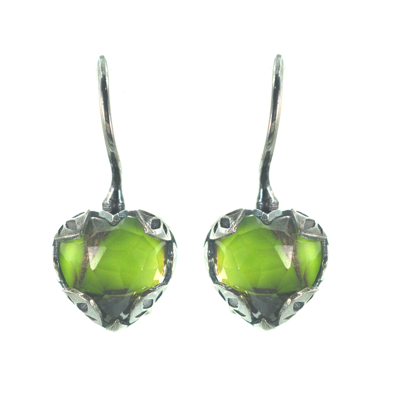 Ασημένια 925 σκουλαρίκια καρδιές με πράσινο τυρκουάζ