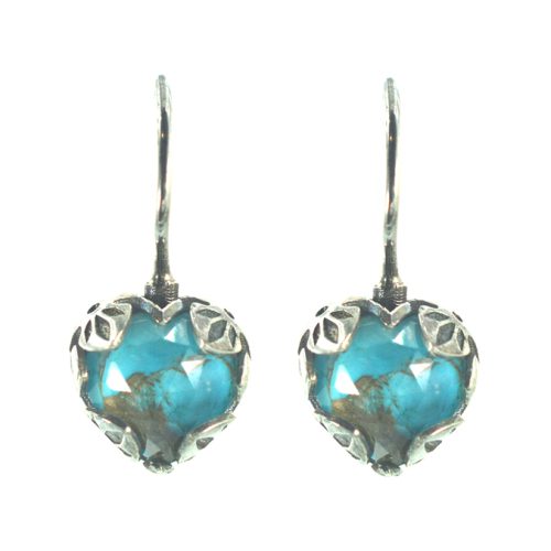 Ασημένια 925 σκουλαρίκια καρδιές με τυρκουάζ