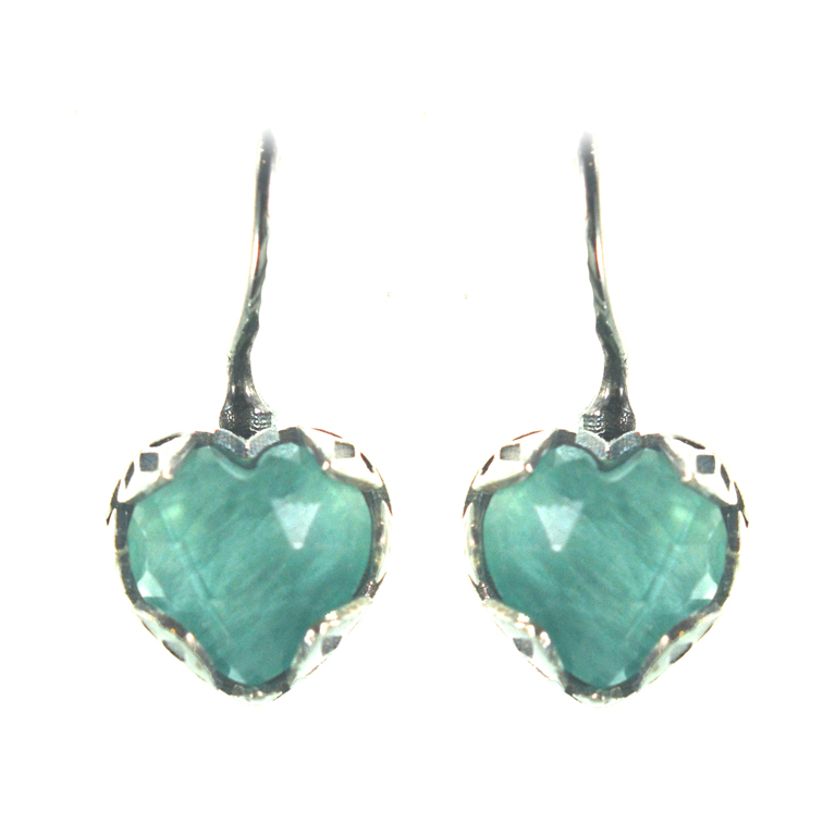Ασημένια 925 σκουλαρίκια καρδιές με αμαζονίτη