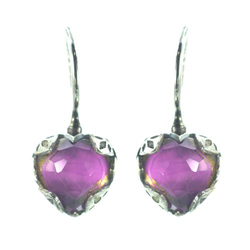 Ασημένια 925 σκουλαρίκια καρδιές με μωβ τυρκουάζ