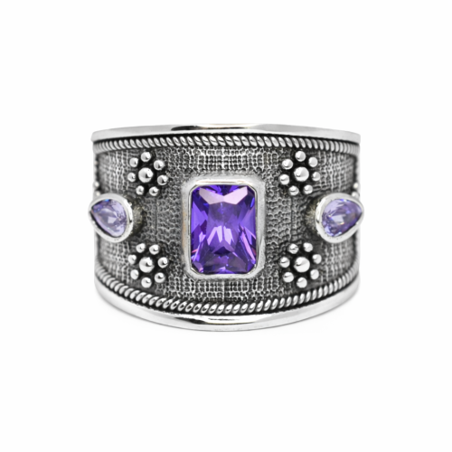 Βυζαντινό Ασημένιο 925 Δαχτυλίδι με Ζιργκόν