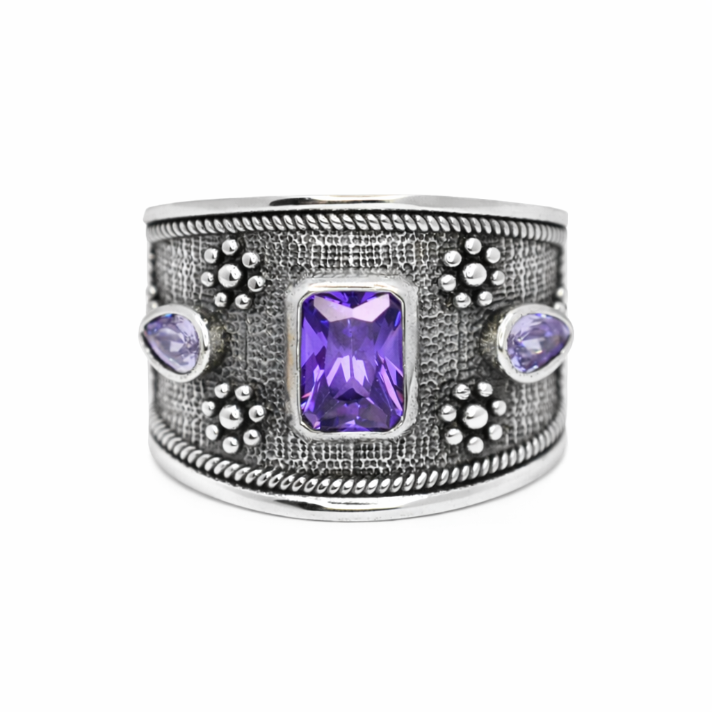 Βυζαντινό Ασημένιο 925 Δαχτυλίδι με Ζιργκόν