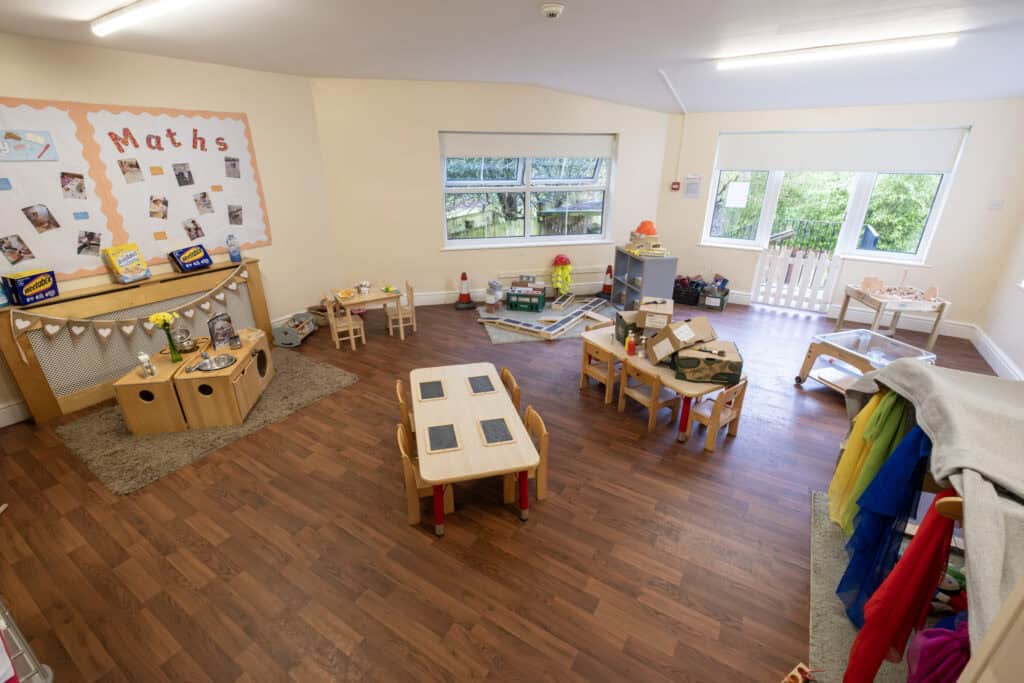Bright early learning classroom at Thrive Childcare with colourful toys, educational materials, and child-sized furniture for preschool development and play activities.