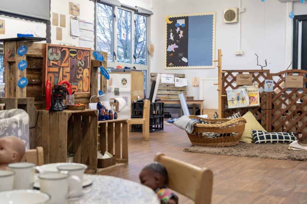 1. Bright and welcoming childcare indoor play area with toys, books, and educational materials at Thrive Childcare.