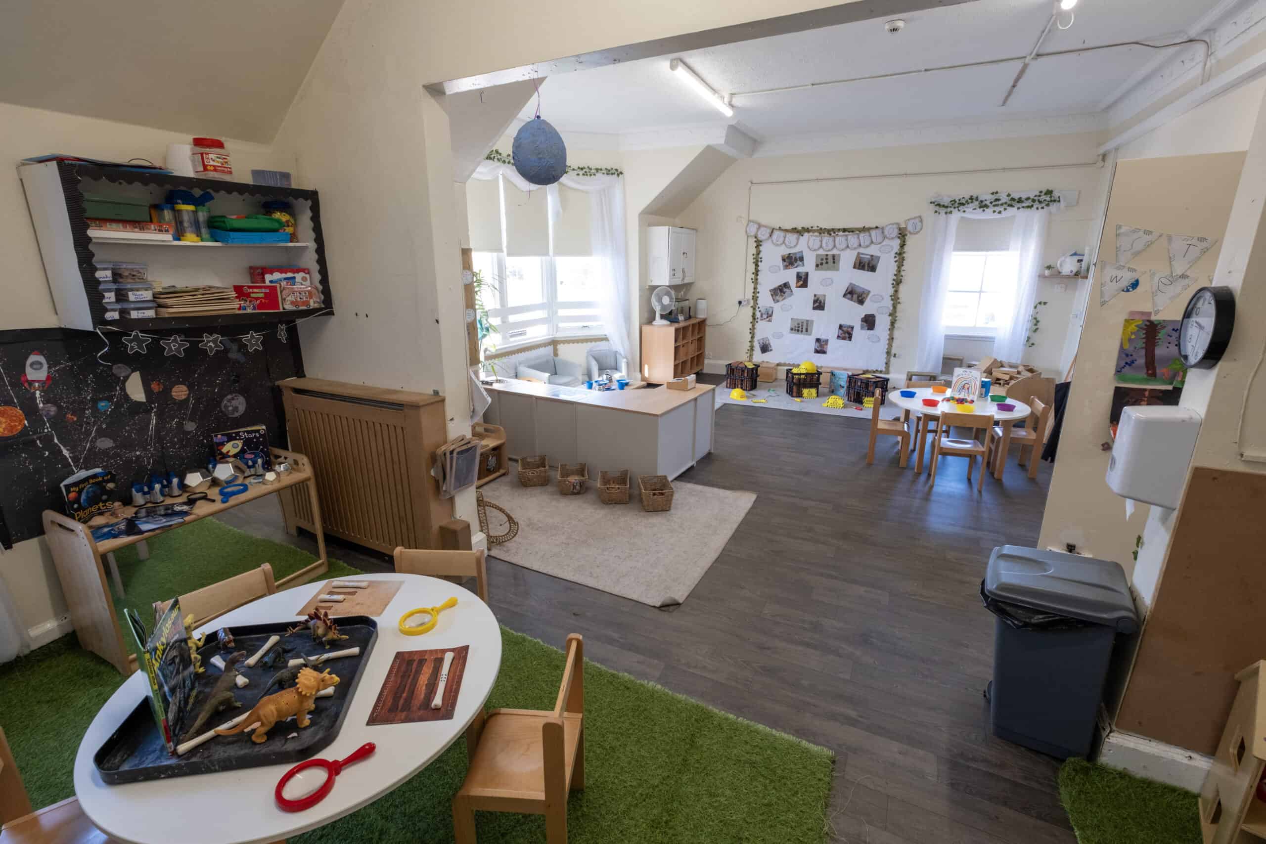 Bright, welcoming childcare environment at Thrive Childcare with diverse play and learning areas, ideal for early childhood development, creativity, and social interaction in a safe setting.