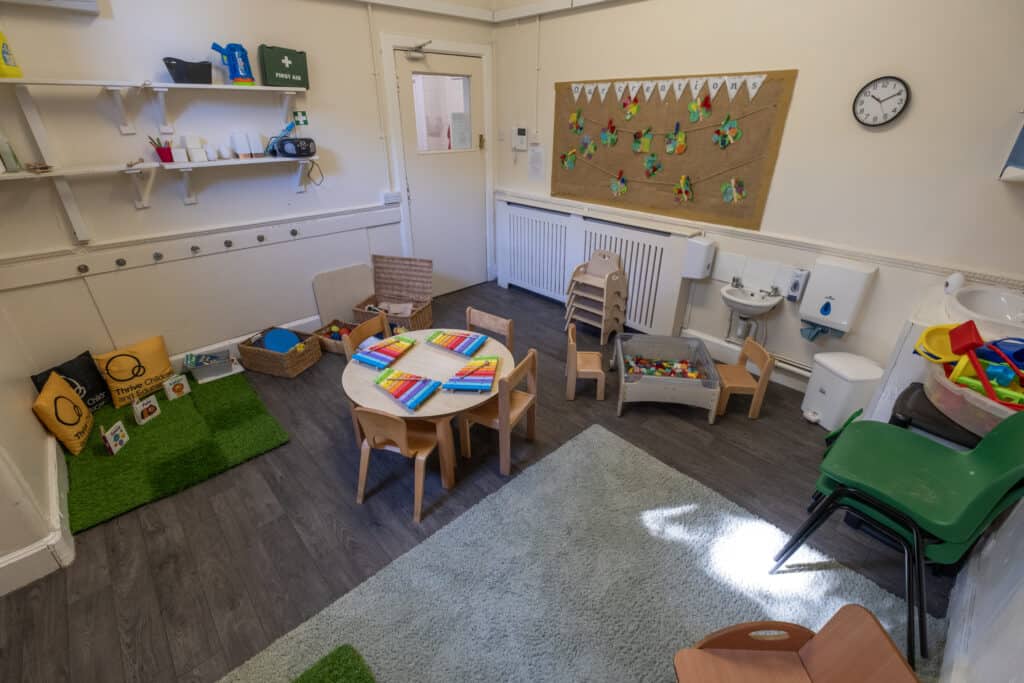 Bright and welcoming early childhood education classroom at Thrive Childcare, featuring educational toys, colourful art displays, and child-friendly furniture for engaging learning activities.