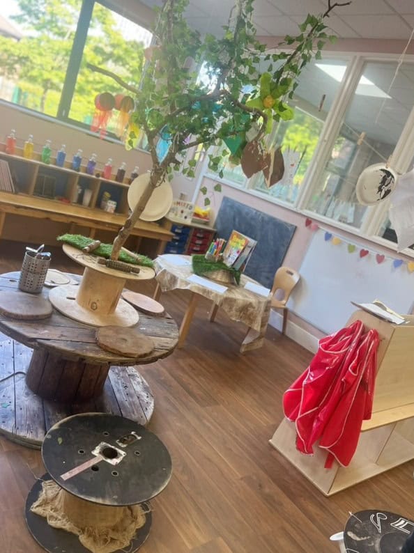 Bright and welcoming classroom at Thrive Childcare featuring educational toys, colourful decorations, and a nurturing environment designed for early childhood development and learning.