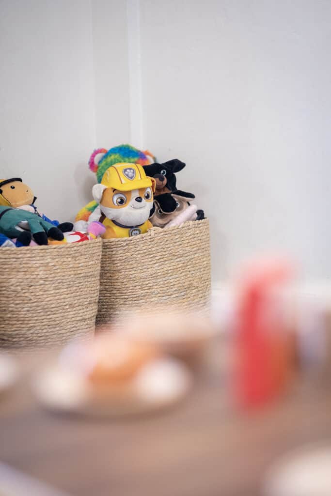 Soft toy collection in a child-friendly environment at Thrive Childcare, emphasising nurturing and playful learning for preschool children.