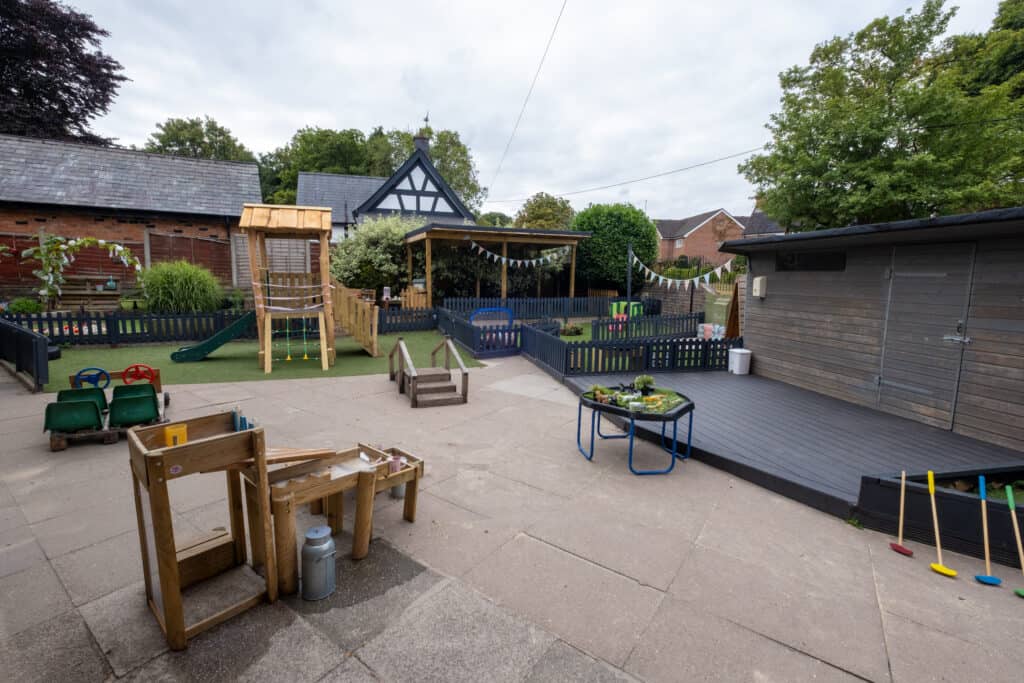 Bright outdoor play area at Thrive Childcare with slides, swings, and climbing frames, designed for early childhood development and safe fun for children.