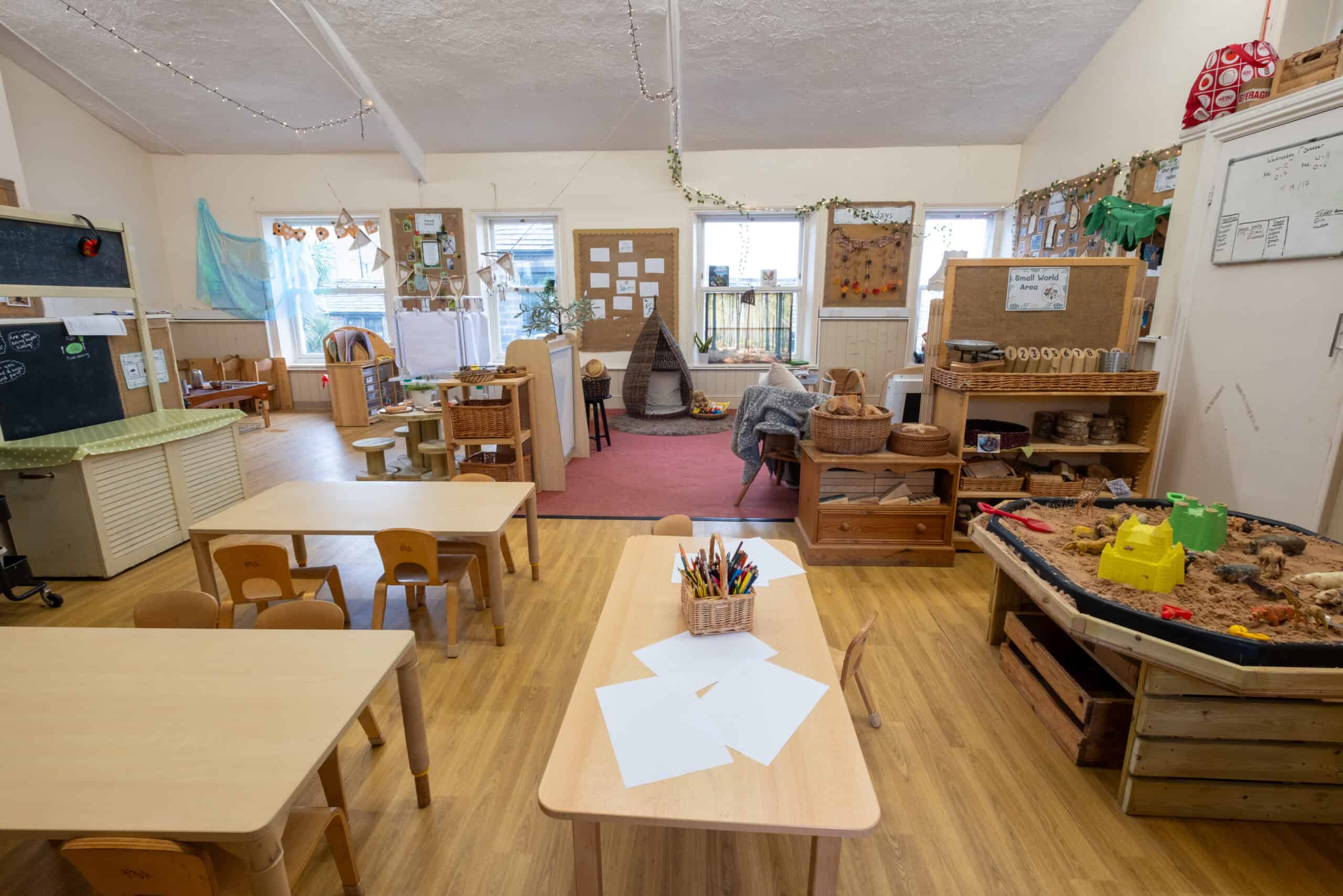 Bright and welcoming early childhood education environment at Thrive Childcare, featuring cosy reading areas, creative art stations, and interactive play zones for nurturing young children’s development.