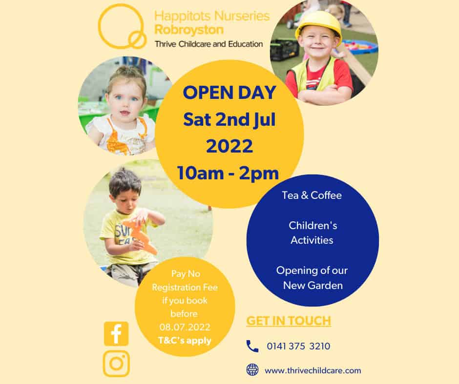 Affordable childcare open day event at Thrive Childcare Hobart, featuring children’s activities, garden opening, tea and coffee, with booking options and contact details for parents.