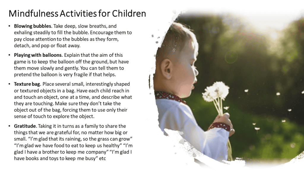 Blowing bubbles, mindfulness activities for children, toddler mindfulness exercises, preschool relaxation activities, early childhood mindfulness, Thrive Childcare outdoor activities, promoting emotional well-being in kids, child development through mindfulness, sensory play for children, nurturing focus and calmness in young children.