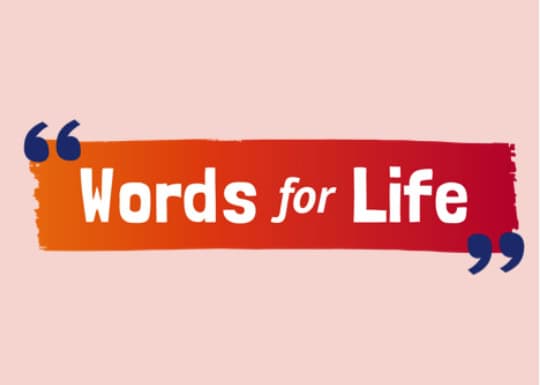 Bright colourful logo with the phrase "Words for Life" promoting literacy and early childhood education at Thrive Childcare.