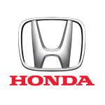 Close-up of Honda logo on a vehicle with a sleek design.