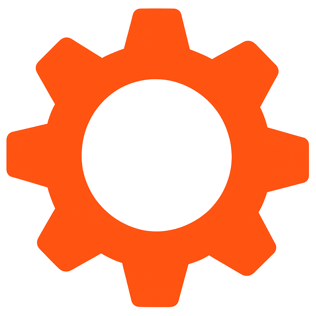 Orange gear wheel symbolizing maintenance and repair services.