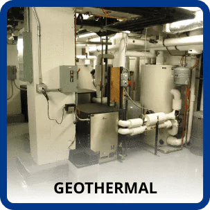 In The Utility Room, An Aa Service Geothermal System Showcases A Network Of Pipes, Tanks, And Control Boxes, Neatly Labeled &Quot;Geothermal&Quot; At The Bottom.