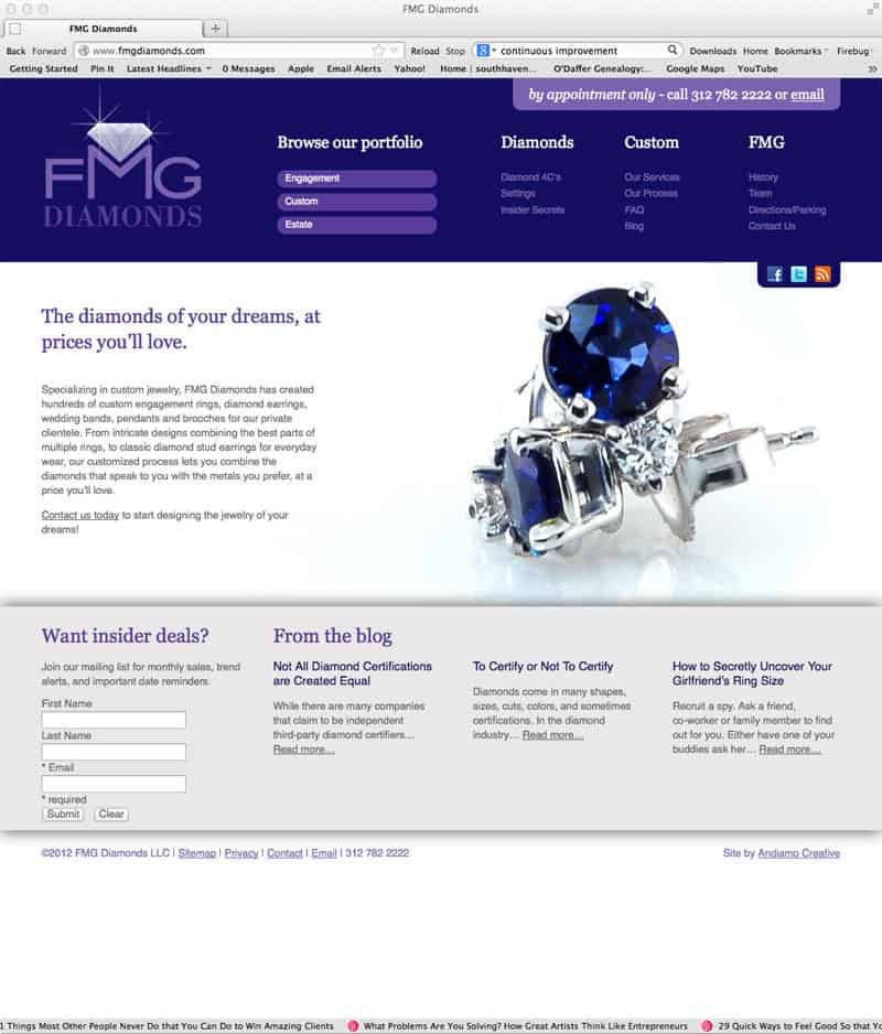Home page design for FMG Diamonds.