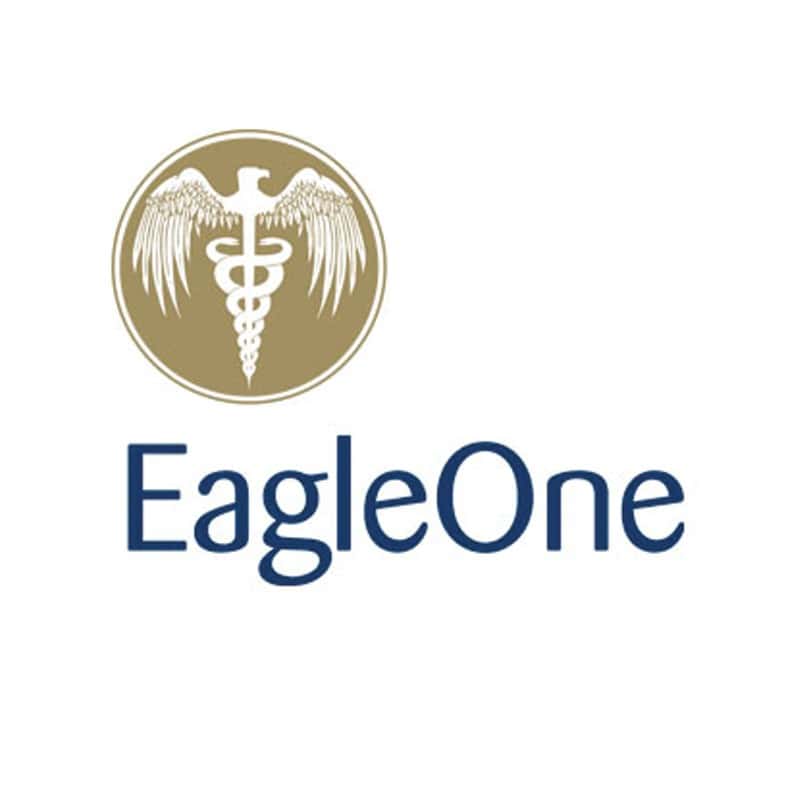 Eagle One logo including customized cadeuceous icon.