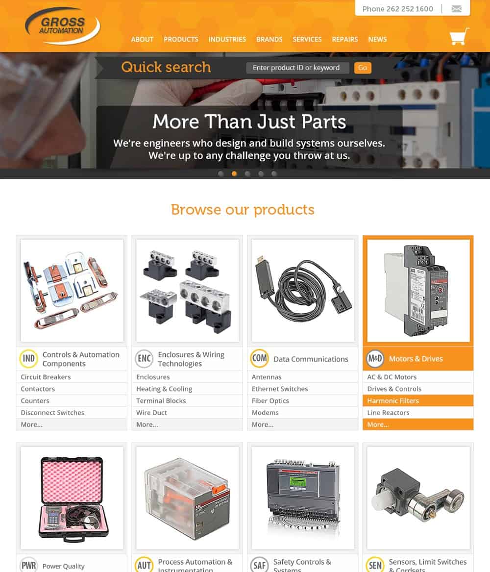 Home page design for Gross Automation.