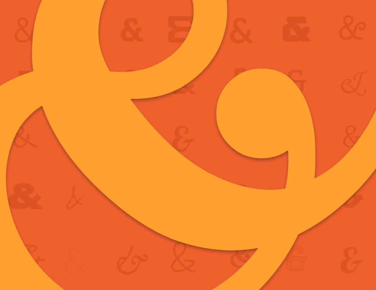 Close up of a colorful ampersand.