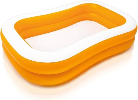 Opblaasbaar zwembad voor kinderen, rechthoekig ontwerp, oranje.