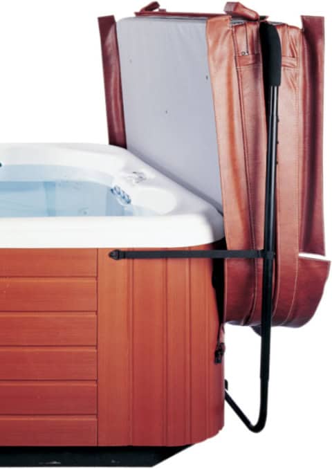 Bruine hottub met opstaande deksel
