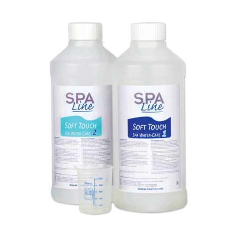 Twee flessen spa waterverzorging met maatbeker